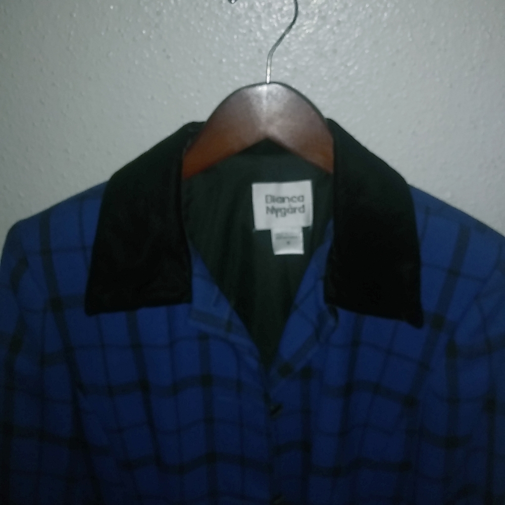Bianca Nygard 6 Wool Blend Black Blue Plaid Blazer Coat - Picture 5 of 10